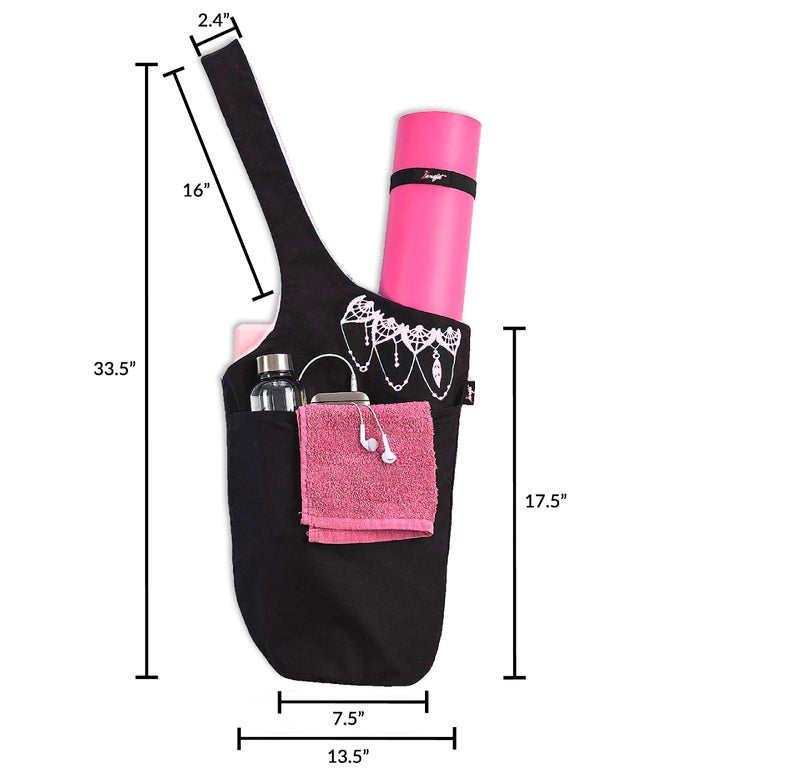 Zenifit Yoga Mat Bag â€“ Versatile Yoga Bag with Mat Straps & Storage Pockets, Holds Yoga & Pilates Mats, Lightweight & Durable, Black and Pink - Image 4